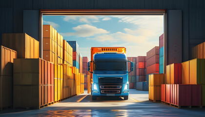 Efficient freight delivery in a modern warehouse trucking operations urban setting logistics open view supply chain management