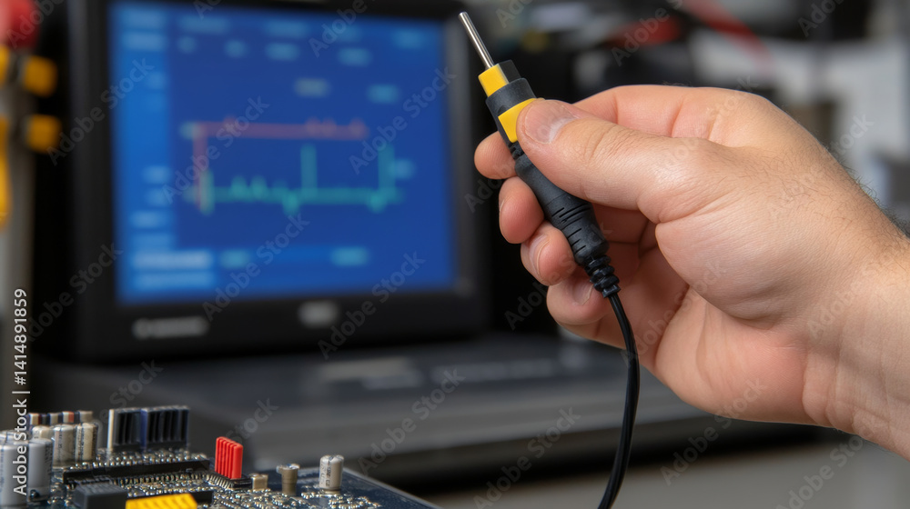 Poster testing electronic circuits in a laboratory environment electronic engineering close-up view technol