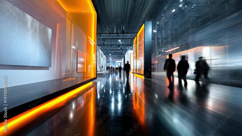 Poster illuminated venue: capture the essence of modern design with a shot of a dynamic hall lit with vibra