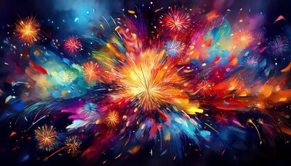Fototapeta premium creative abstract colorful fireworks and sparklers wallpaper on black background, graphic resource