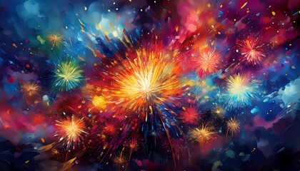 Fototapeta premium creative abstract colorful fireworks and sparklers wallpaper on black background, graphic resource