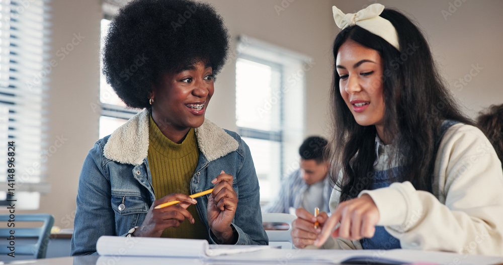 Poster education, tutor and help with students in classroom for high school academy, future and scholarship