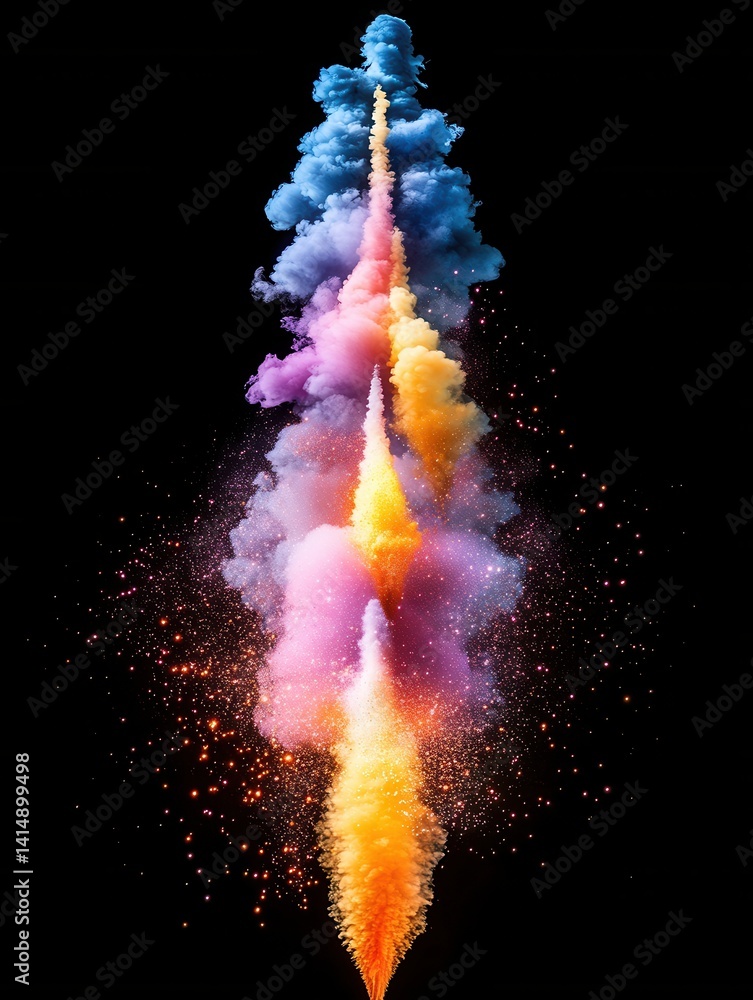 Poster colorful explosion of vibrant hues against a dark backdrop creating a dynamic and captivating visual