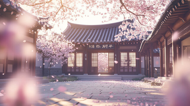 벚꽃 건물 일러스트