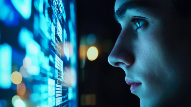 A close-up shot of a person focusing on their device screen