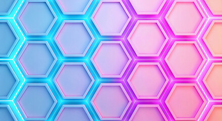 Futuristic Abstract Design with Glowing Neon Hexagon Elements
