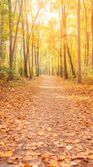 Fototapeta premium Sunlit autumn path through golden forest