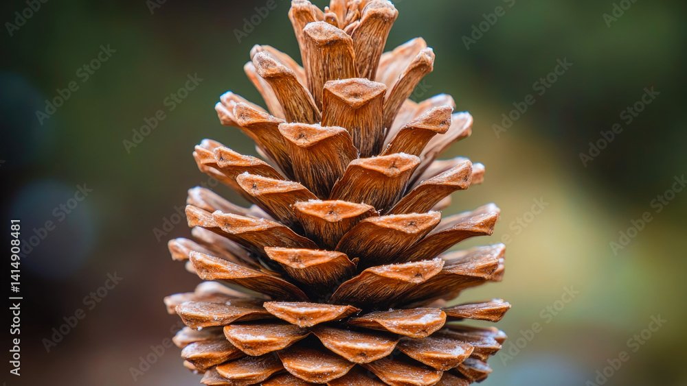 Poster a detailed view of a pine cone with soft focus in the background