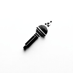 Black and white graphic microphone on white background, microphone for singing, speaking or broadcasting purposes. 