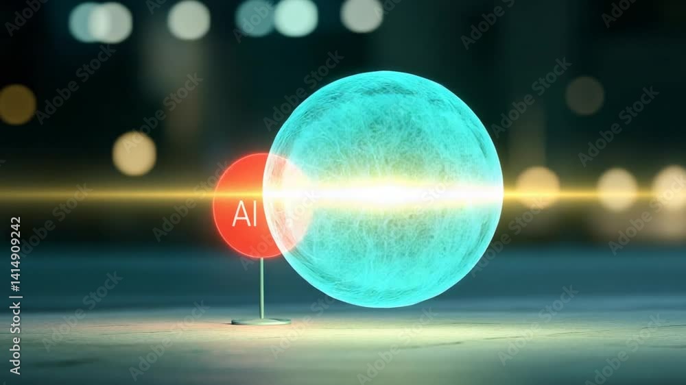 Aufkleber futuristic visualization of artificial intelligence concept with blurred background and neon light e