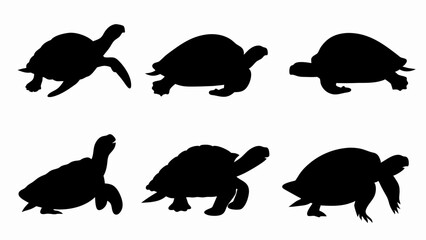 set of turtles silhouette vector on white background