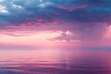 Misty Lilac Seascape With Pink Clouds stock photo