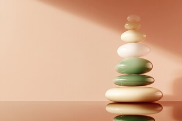 Balanced stones create serene composition, showcasing harmony an