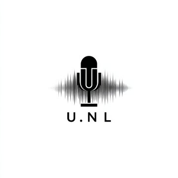 UNL Podcast Logo with Soundwaves: A Sleek Black and White Design for Audio Professionals and Listeners