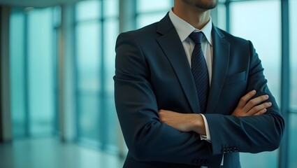 Fototapeta premium Confident Businessman in Formal Suit with Copy Space, Corporate Stock Image
