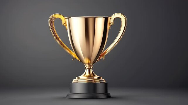 Glimmering golden trophy on a sleek black pedestal against a dark gradient background