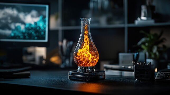 Scientific experiment with fire laboratory photo dark environment close-up chemistry exploration