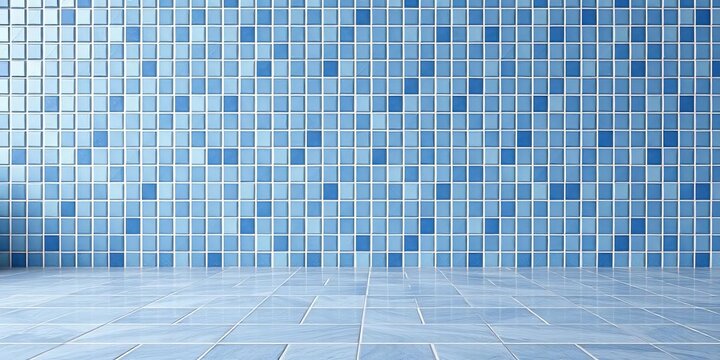 Abstract geometric mosaic tile background Blue ceramic wall and floor, gray texture, elegant,  building material