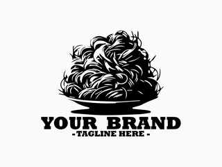 Minimalist line drawing of a tangled portion of long spaghetti noodles presented on a round shallow plate. spaghetti food concept, spaghetti food illustration vector and spaghetti logo design