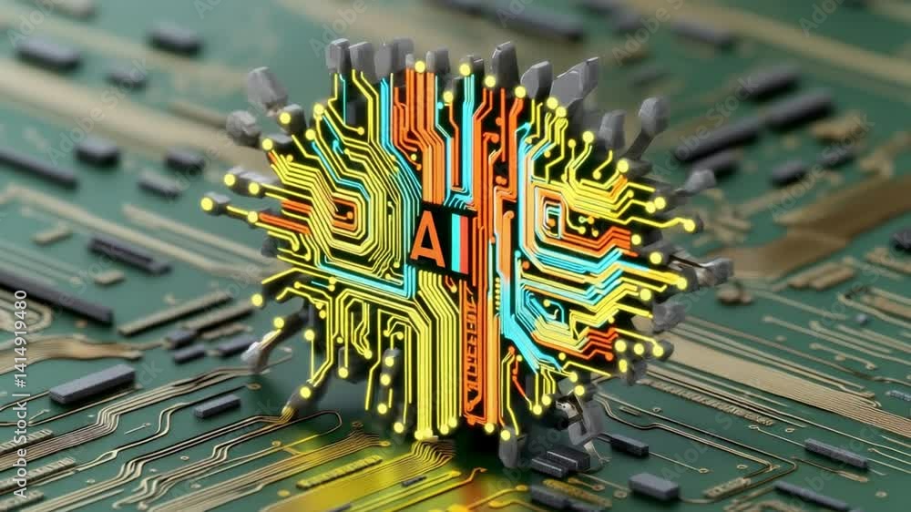 Aufkleber abstract representation of artificial intelligence concept with circuit board design and stylized le