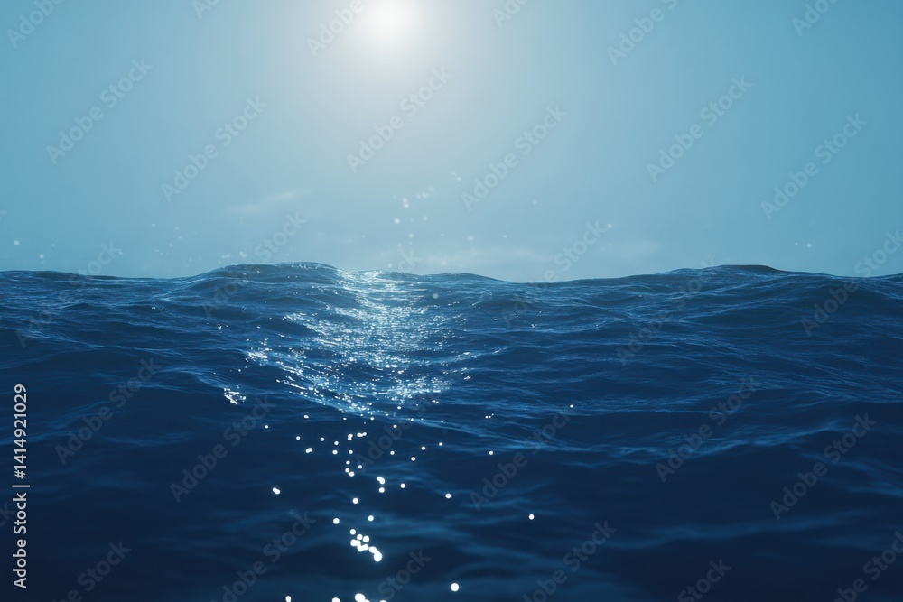 Aufkleber serene ocean view under bright sunlight with gentle waves creating a peaceful and calm atmosphere fo
