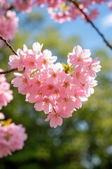 Fototapeta premium there is a close up of a pink flower on a tree