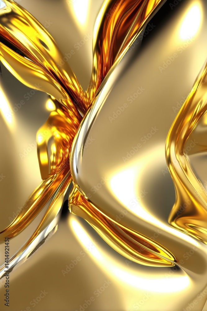 Poster abstract golden fluid art capturing movement and reflection in a luxurious metallic swirl design