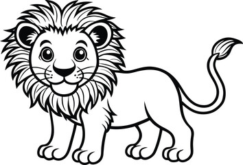 lion coloring page lineart icon, vector illustration of a lion, cartoon lion cartoon,lion cartoon isolated, lion vector illustration on white background.