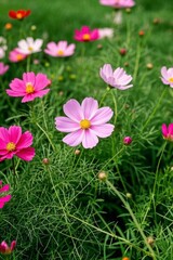 Fototapeta premium there are many pink and white flowers in a field