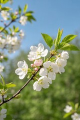 Obraz premium there is a white flower on a tree branch with green leaves