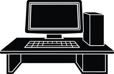 Fototapeta premium computer set silhouette vector icon, set of computer monitor, set of computer, vector computer monitor on white background.