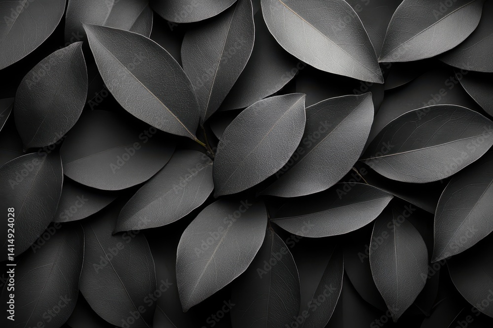 Poster black leaves arranged closely together create an elegant monochrome pattern on a dark surface for a 