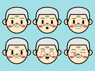 Cute Cartoon Character Facial Grandfather Expressions Set