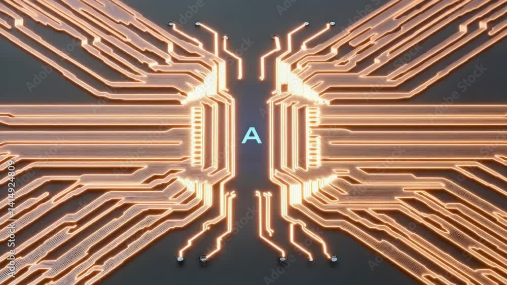 Aufkleber abstract technological illustration of circuit lines converging towards a central letter a with glow