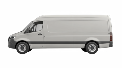 White Cargo Delivery Van Side View Isolated on White Background