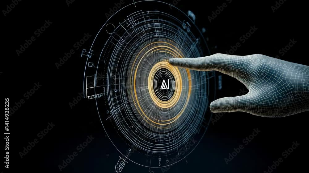Poster futuristic hand interacting with digital interface representing artificial intelligence technology i