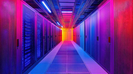 Fototapeta premium Data center environment featuring indicators showing modern technology and network operations