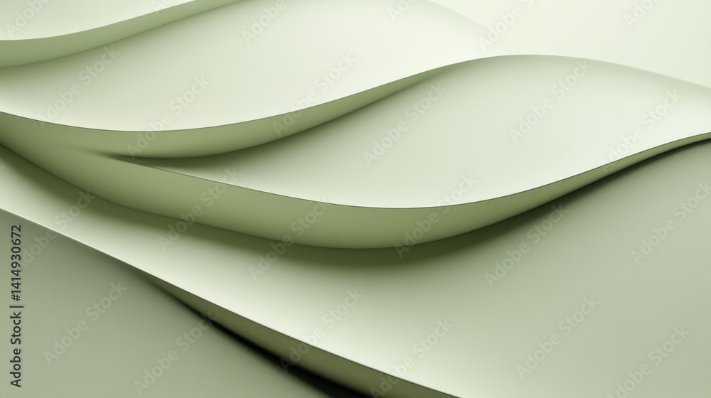 Poster serene abstract waves in pale green gentle curves and soft shadows create a calming visual texture w