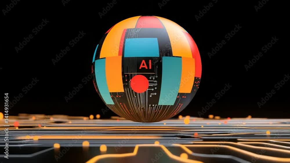 Poster vibrant abstract egg design featuring colorful geometric shapes and digital circuit patterns