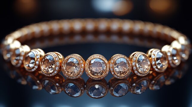 A stunning gold bracelet with brilliant gemstones exudes luxury and elegance, shimmering in soft light