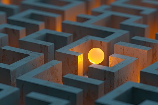 Abstract maze with glowing orb
