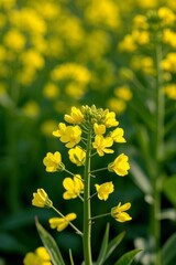 Obraz premium yellow flowers in a field of green leaves and yellow flowers