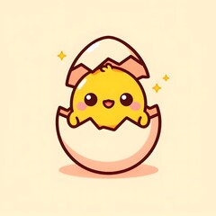 
Charming cartoon chick hatching from a cracked eggshell, depicted with a joyful expression and soft pastel tones. A playful and whimsical baby animal illustration ideal for spring, Easter, or childre