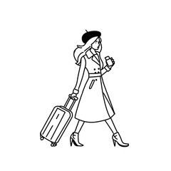 Illustration woman carrying a suitcase to travel