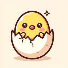 
Charming cartoon chick hatching from a cracked eggshell, depicted with a joyful expression and soft pastel tones. A playful and whimsical baby animal illustration ideal for spring, Easter, or childre