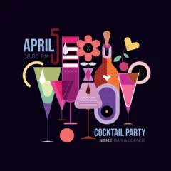 Fotobehang Vector design featuring a modern cocktail composition on a dark background. Great for posters, flyers, digital ads, social media, or event promotions.  ©  danjazzia