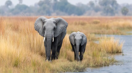 Obraz premium Elephants by river
