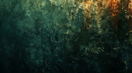 Abstract Grunge Texture Background - Dark Green & Gold Industrial Design