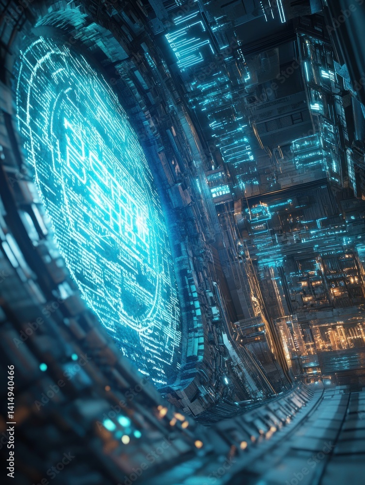 Aufkleber futuristic gateway: technological portal to a digital dimension rendering