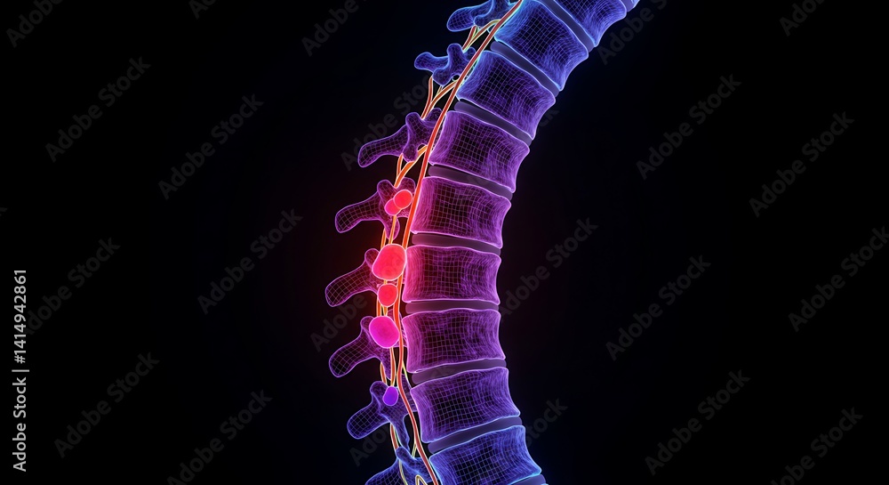Poster innovative spinal structure visualization highlighting nerve network and inflammation